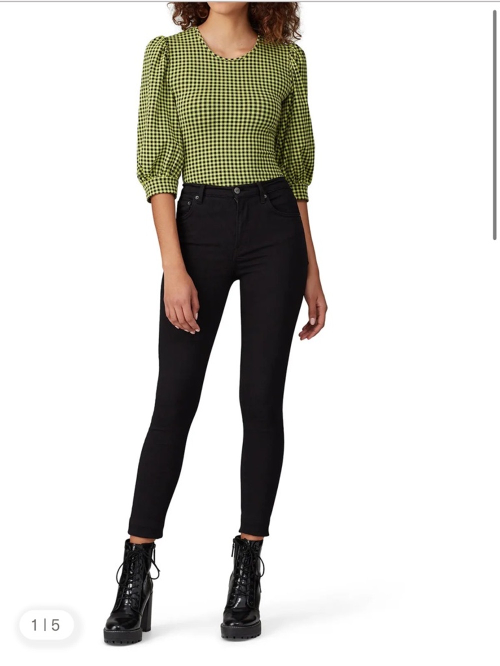 Amanda Uprichard Jilly Top Green Gingham Puff Sleeve Open Back Blouse L